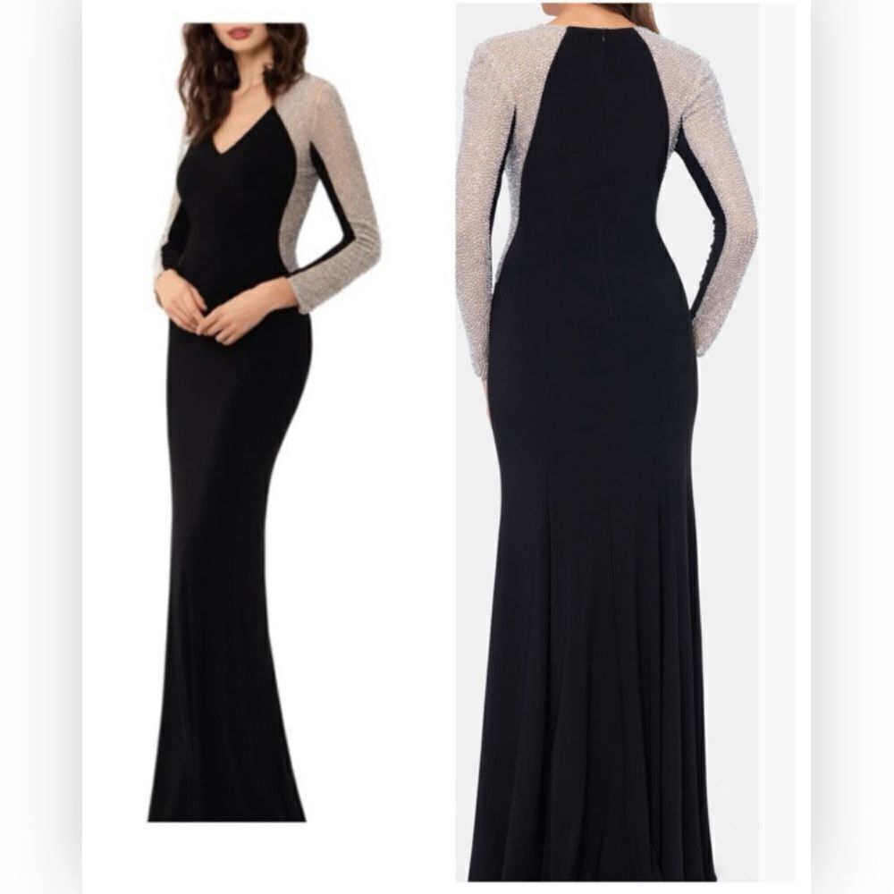 Xscape 2577XP Evening Rhinestone Detail Long Sleeve Gown NWT $298